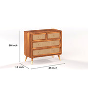 ONIJA Solid Sheesham Wood Rattan Chest of Drawer