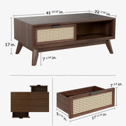 onija Solid Wood Jasper Coffee Table with Storage, Accent Rattan Design, Good Choice for Living Room