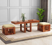 onija Sheeshsam Wooden Coffee Center Table with 2 Stools