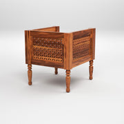 Carved Wooden Accent Chair with Upholstered Seat