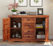 Onija Sheesham Wood Sideboard Cabinet with Elephant Carving