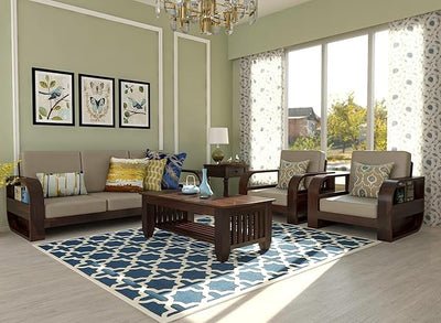 ONIJA Sheesham Wood 5 Seater Sofa for Living Room Bedroom Hall Home Office Wooden 5 Seater Sofa Furniture (Walnut Finish)