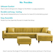 Mustard Yellow L Shaped Sectional Sofa with Ottoman