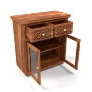 ONIJA Sheesham Wood Display Cabinet with Glass Doors & Storage Drawers