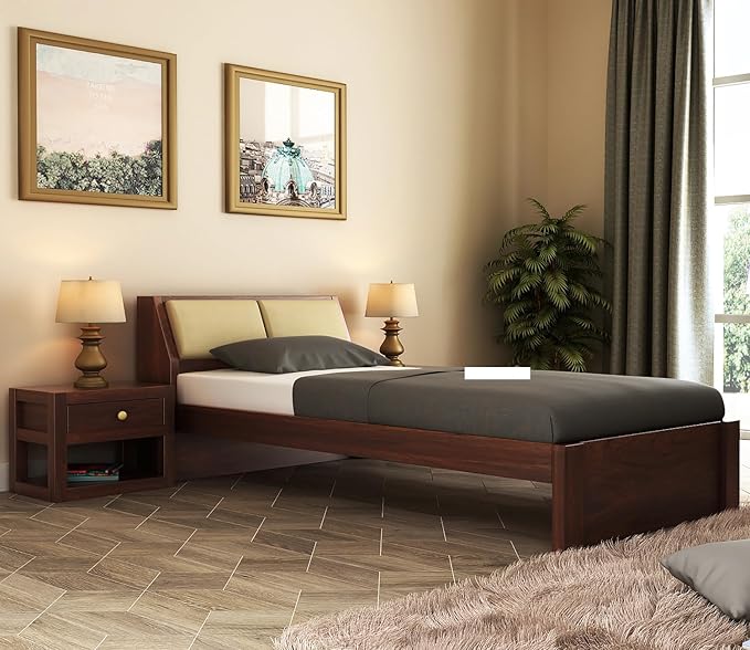 ONIJA Solid Sheesham Wood Single Size Cot Without Storage - WALNUT FINISH