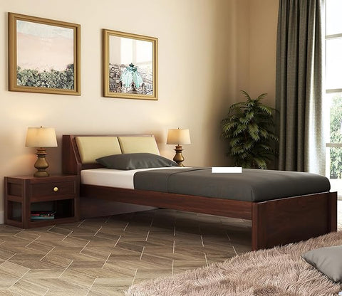 ONIJA Solid Sheesham Wood Single Size Cot Without Storage - WALNUT FINISH