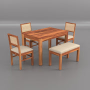 Solid Wood Dining Table Set with 3 Chairs & Bench