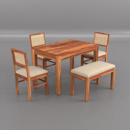 Solid Wood Dining Table Set with 3 Chairs & Bench