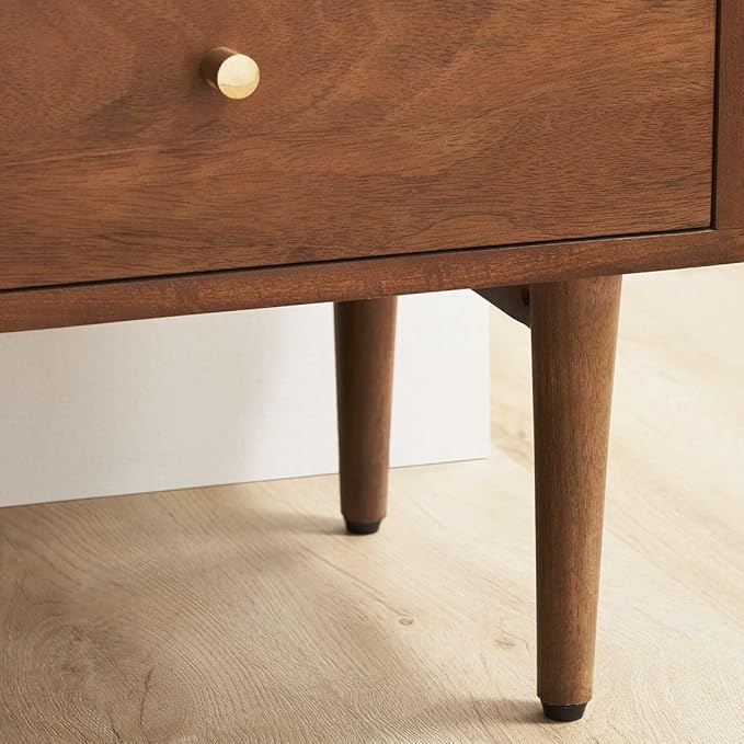 ONIJA  Sheesham Wooden Bedside End Table Decorative Side Tables with 2 Drawer Storage for Bedroom Living Room Hotel