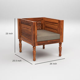 Carved Wooden Accent Chair with Upholstered Seat