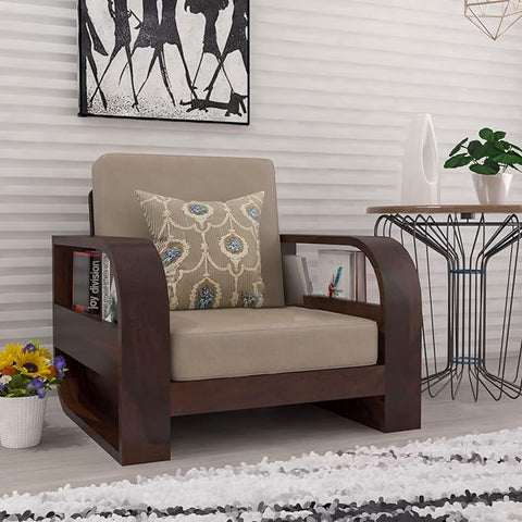 ONIJA Sheesham Wood 5 Seater Sofa for Living Room Bedroom Hall Home Office Wooden 5 Seater Sofa Furniture (Walnut Finish)