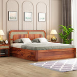 ONIJA Solid Sheesham Wood King Size Bed with Drawer Storage Wooden Double Bed Palang Bed for Bedroom Living Room Furniture - HONEY FINISH