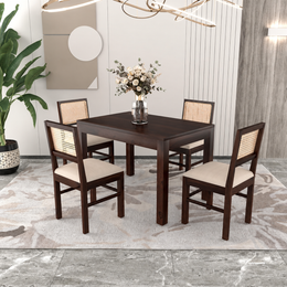 Solid Wood Dining Table with 4 Cane Chairs – ONIJA