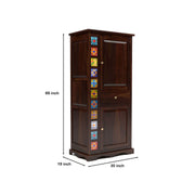 Emboss Sheesham Wood Wardrobe Cabinet with 1 Drawer & 2 Shelves (Walnut Finish)