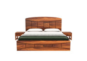 Kyoran Sheesham Wood Queen Size Bed With Storage (Honey Finish)