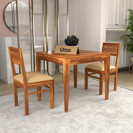 Thravis Sheesham Wood Dining Set 2 Seater (Honey Finish)