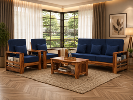 ONIJA Solid Sheesham Wooden 5 Seater Sofa Set for Living Room, 3+1+1 Seater Sofa Sets Honey Finish