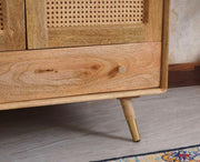 Boston Solid Wood Rattan Cane Wardrobe - Natural Finish