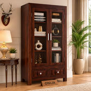 ONIJA Sheesham Wood Book Cabinet with Acrylic Glass Doors