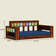 Sheesham Wood 3 Seater Jhula with Blue Cushion & Handcrafted Inlay