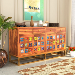 Stavrinor Sheesham Wood Cabinet and Sideboard (Honey Finish)