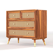 ONIJA Solid Sheesham Wood Rattan Chest of Drawer