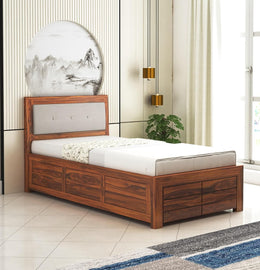 Lorveth Sheesham Wood Single Bed With Storage (Honey Finish)