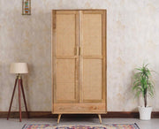Boston Solid Wood Rattan Cane Wardrobe - Natural Finish