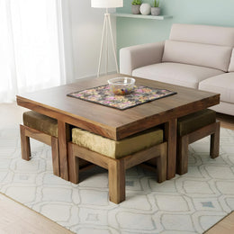 onija Sheesham Wood 4 Seater Coffee Table Set In Teak Finish