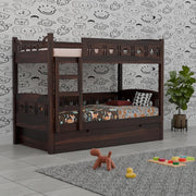 Dark Brown Wooden Bunk Bed for Kids