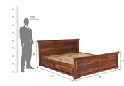 Lavorian Sheesham Wood Queen Size Bed With Storage (Honey Finish)