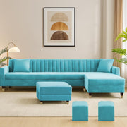 Sky Blue L-Shaped Sofa with Chaise & Ottoman | Modern Sofa