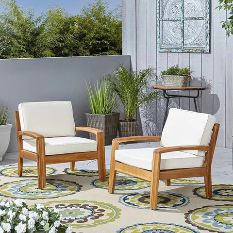 ONIJA Wooden Armchair for Livingroom Set of 2 - Single Seater Sofa Chair with Cushion - Chair Set for Dining Table - Handmade Wooden Accent Chairs