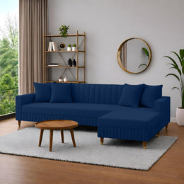 Modern Navy Blue L-Shaped Sectional Sofa