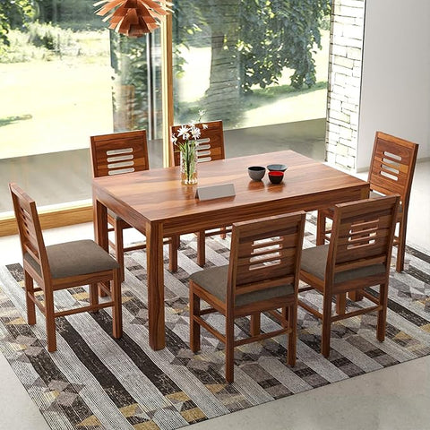 ONIJA Solid Sheesham Wood 6 Seater Dining Table Set with Cushioned Chairs for Dining Room | Living Room | Home & Office | Hotels Restaurant & Cafe (6 Seater, Honey Finish)