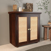 ONIJA Sheesham Wood Storage Cabinet with Natural Cane Doors