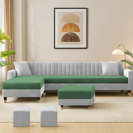 L-Shaped Sofa Set – Green & Grey