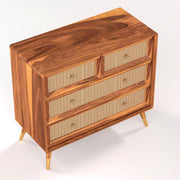 ONIJA Solid Sheesham Wood Rattan Chest of Drawer