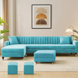 L-Shaped Sofa Set – Turquoise Blue