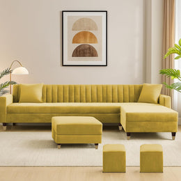 Mustard Yellow L Shaped Sectional Sofa with Ottoman
