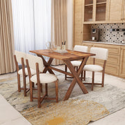 6 Seater Wooden Dining Table Set with Upholstered Chairs