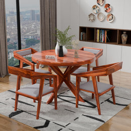 Onija Premium Round Wooden Dining Table Set 4 Seater | Dining Furniture