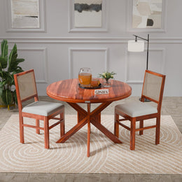 Luxury Walnut Finish Round Dining Table Set with Cane Back Chairs
