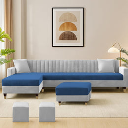 L-Shaped Sofa Set – Blue & Grey