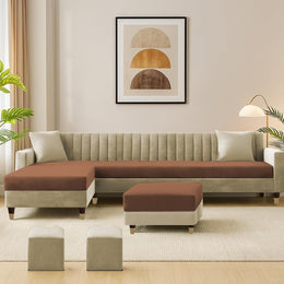 L-Shaped Sofa Set – Beige & Brown
