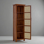 Solid Wood Cane Door Storage Cabinet | Slim Rattan Pantry Cabinet