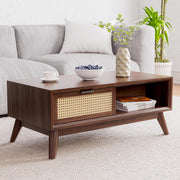 onija Solid Wood Jasper Coffee Table with Storage, Accent Rattan Design, Good Choice for Living Room