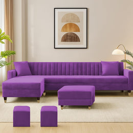 L-Shaped Sofa Set – Purple