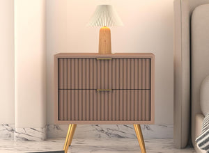 ONIJA Wooden Bedside Table for Bedroom | Wooden Bed Side Nightstand Lamp Table with 2 Drawers (B-Mocha Beige)