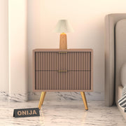 ONIJA Wooden Bedside Table for Bedroom | Wooden Bed Side Nightstand Lamp Table with 2 Drawers (B-Mocha Beige)